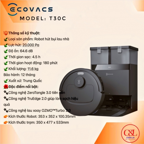 Robot hút bụi lau nhà Ecovacs Deebot T30C