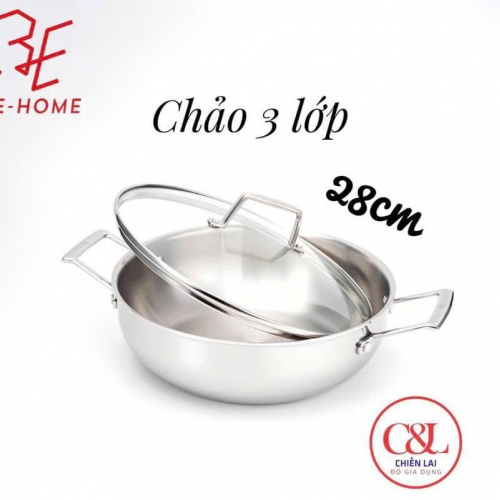 Chảo Behome đa năng 3 lớp 28x9 2 quai