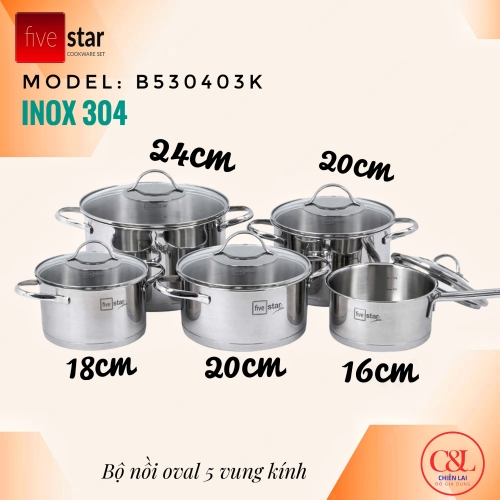 Bộ nồi Five star 5 oval vung kính
