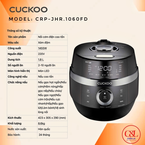 Nồi cơm điện cao tần 1.8L Cuckoo CRP-JHR1060FD