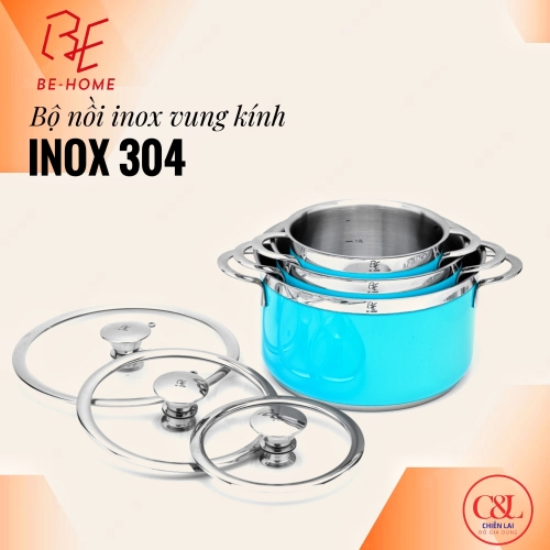 Bộ nồi Behome 3 chiếc màu xanh