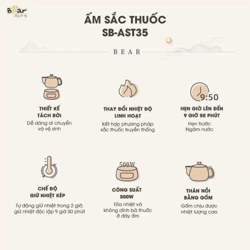 Ấm sắc thuốc Bear SB-AST35