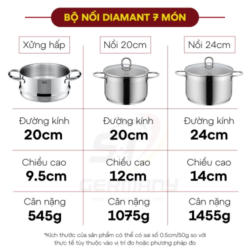 BỘ NỒI INOX TRÊN BẾP TỪ SILIT 7 MÓN - DIAMANT7