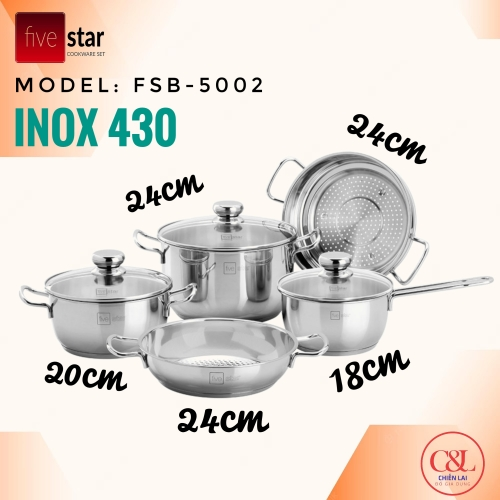BỘ NỒI INOX FIVESTAR 5 VUNG KÍNH