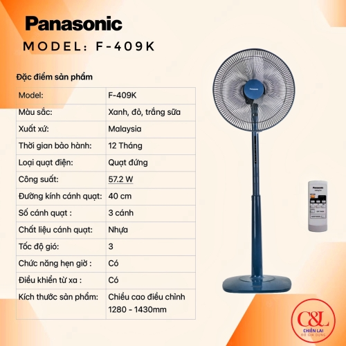 Quạt cây có điều khiển Panasonic F-409K (đỏ)