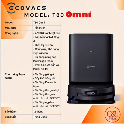 Robot hút bụi lau nhà Ecovacs T80 Pro Omni