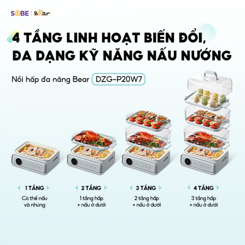 Nồi lẩu hấp điện 3 tầng 21.5L Bear DZG-P20W7