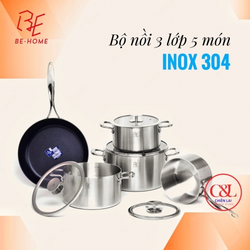BỘ NỒI CHẢO BEHOME 3 LỚP 5 MÓN